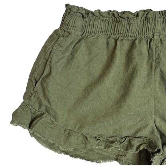 Aerie High Waisted Linen Ruffle Shorts Olive Green Size L - Picture 6 of 10